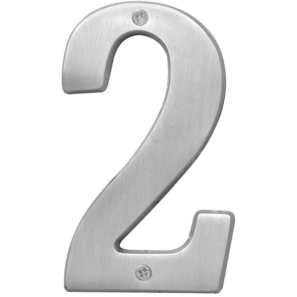 Hy-Ko Prestige Series House Number, Character: 2, 5 in H Character, Nickel Character, Solid Brass - BR-51SN/2