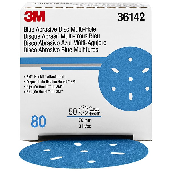 3M Hook-and-Loop Sanding Disc, Ceramic Aluminum Oxide, 80 Grit, Coated Type, 321U - 36142