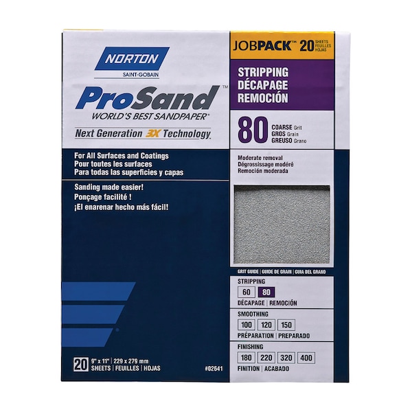 Norton Abrasives Norton ProSand 11 in. L X 9 in. W 80 Grit Aluminum Oxide Sandpaper 20 pk - 7660768174