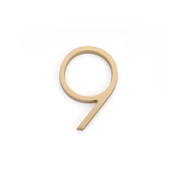 Emtek 7in Modern # 9 House Number Satin Brass Finish - 2839US4