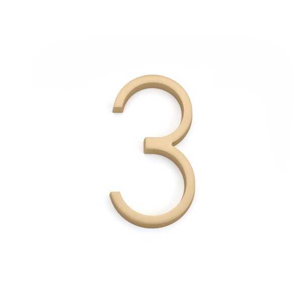 Emtek 7in Modern # 3 House Number Satin Brass Finish - 2833US4