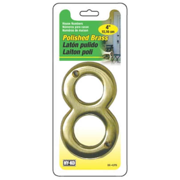 Hy-Ko BR-42PB-8 4 in. Solid Polished Brass Prestige Series House Number 8 Pack of 3 - 746477