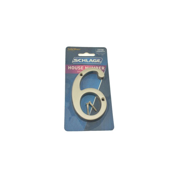 Schlage Residential Solid Brass Carded Classic House Number 6 Satin Nickel Finish - SC23066619