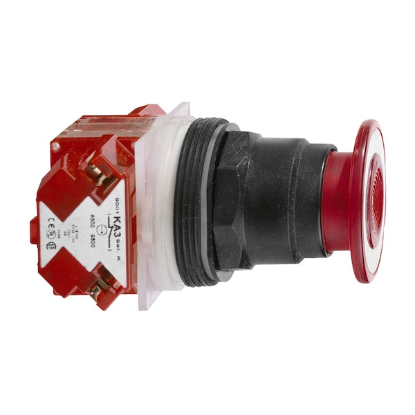 Botón pulsador de Schneider Electric, Harmony 9001SK, de plástico, tipo champiñón de 35mm, color rojo, de 30mm, 2 posiciones, empuje-tira, 1 NC - 9001SKR9R20H6.