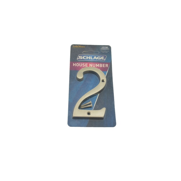 Schlage Residential Solid Brass Carded Classic House Number 2 Satin Nickel Finish - SC23026619