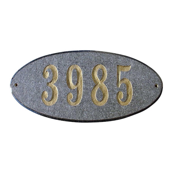 Qualarc 9 in. Rockport Oval in Black Natural Stone Color Solid Granite Address Plaque - ROC-4701-BN
