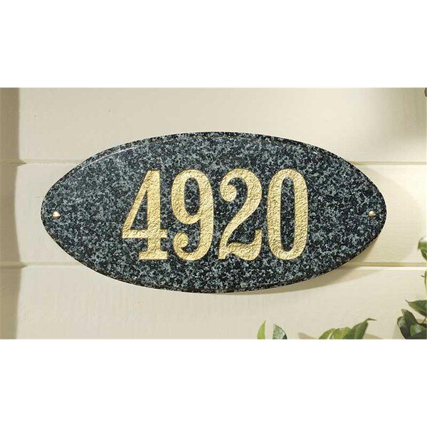 Qualarc 9 in. Rockport Oval in Emerald Green Polished Stone Color Solid Granite Address Plaque - ROC-4701-EP