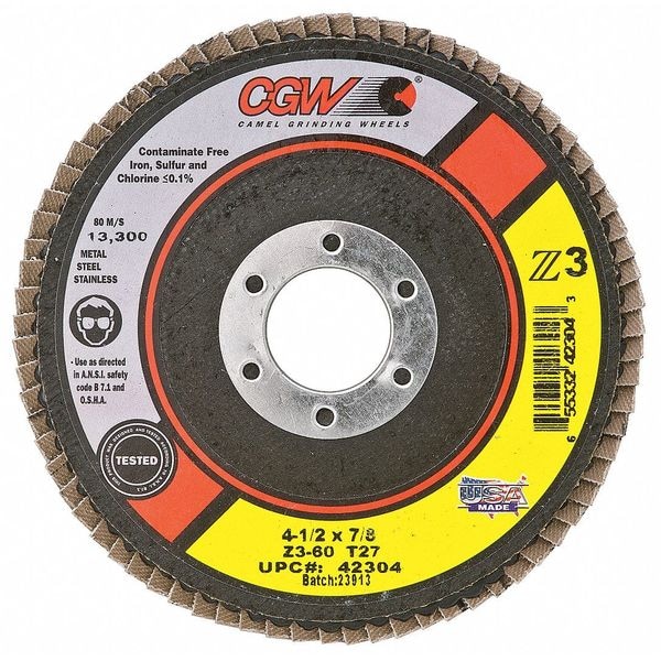 Cgw Abrasives Flap Disc, 60 Grit, Poly-Cotton - 42304