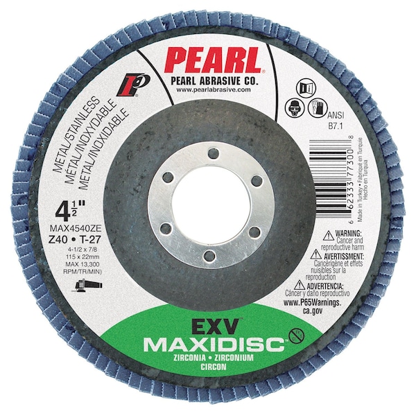 Pearl EXV Zirconia Maxidisc Flap Disc 4 1/2 x 7/8 Z40 T-27 - MAX4540ZE