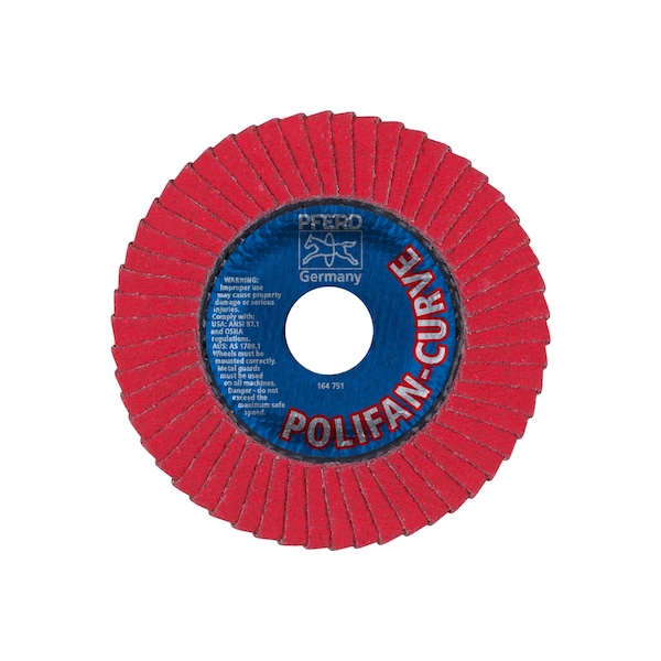 Pferd 4-1/2" x 7/8" A.H. POLIFAN Flap Disc - CO SGP CURVE STEELOX, Ceramic oxide, 60 Grit, Medium Radius - 67234
