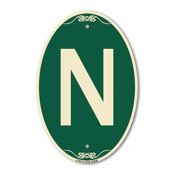Signmission Letter N, 12 Inch X 18 Inch Architectural Oval, Heavy Gauge Aluminum - A-OV-G-1218-22938