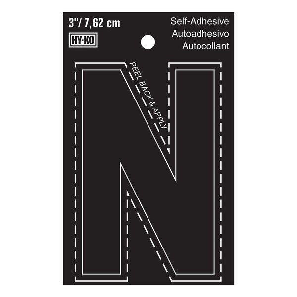 Hy-Ko 3In Black Vinyl Letter N, 10PK - A30424
