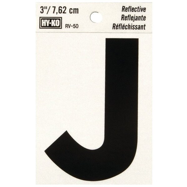 Hy-Ko Reflective Letter, Character: J, 3 in H Character, Black Character, Silver Background, Vinyl - RV-50/J
