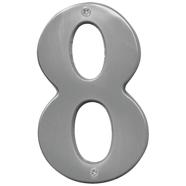 Hy-Ko Prestige Series House Number, Character: 8, 5 in H Character, Nickel Character, Solid Brass - BR-51SN/8