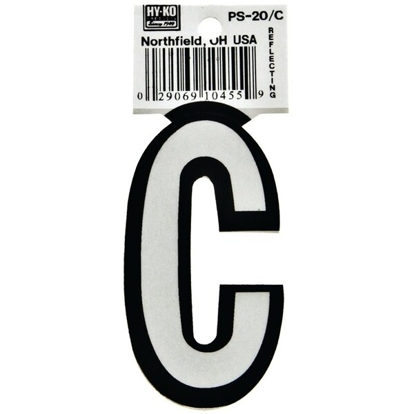 Hy-Ko Reflective Letter, Character: C, 3-1/4 in H Character, Black/White Character, Vinyl - PS-20/C