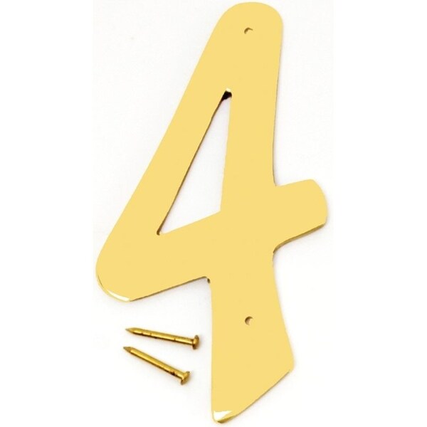 Hy-Ko House Number, Character: 4, 4 in H Character, 2-1/2 in W Character, Brass Character, Brass - BR-40/4