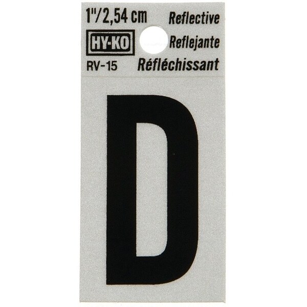 Hy-Ko Reflective Letter, Character: D, 1 in H Character, Black Character, Silver Background, Vinyl - RV-15/D
