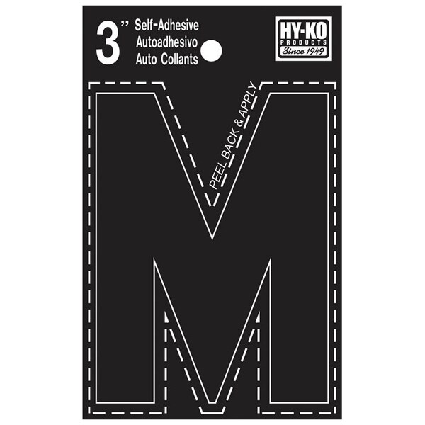 Hy-Ko 30400 Series Die-Cut Letter, Character: M, 3 in H Character, Black Character, Vinyl - 30423
