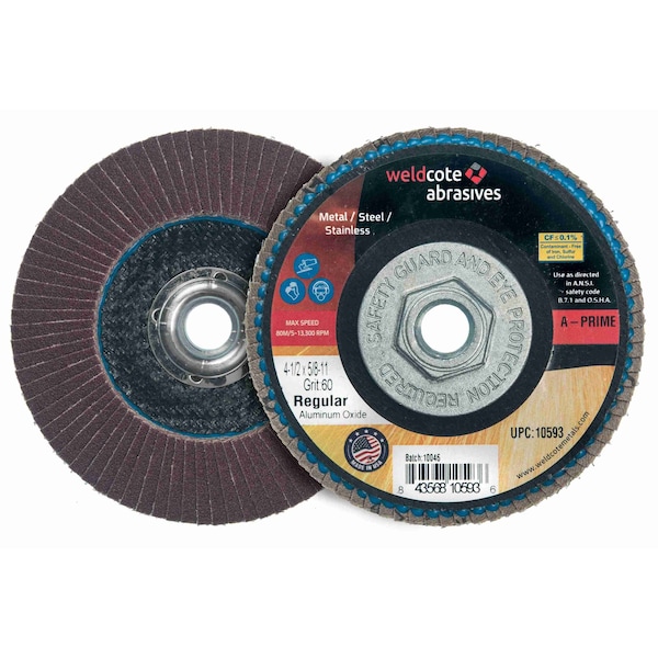 A-Prime Premium Aluminum Oxide Flap Discs, Regular, Compressed, 4-1/2in x 5/8-11, 10PK - 10594