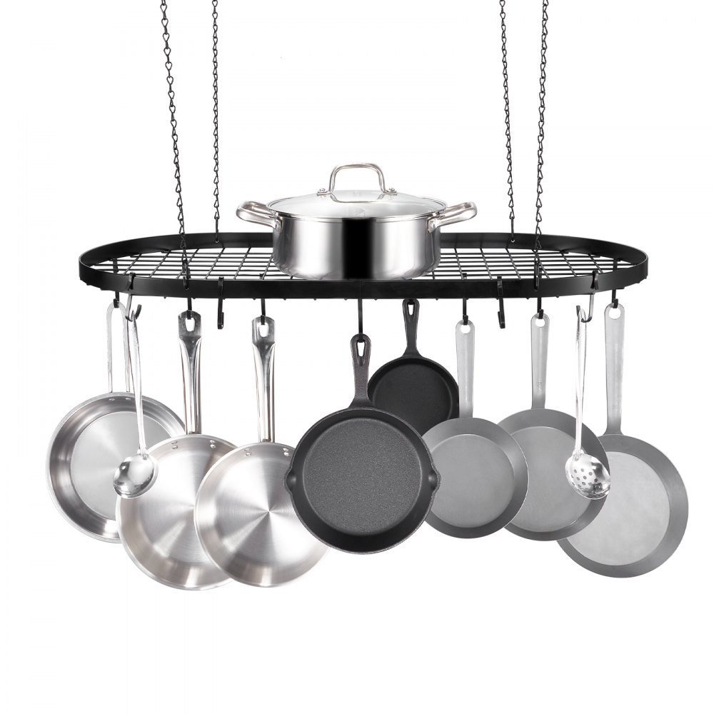 VEVOR Hanging Pot Rack, 32 inch Hanging Pot Rack Ceiling Mount, Ceiling Pot Rack with 12 S Hooks, 80 lbs Loading Weight, Ideal for Home, Restaurant, Kitchen Cookware, Utensils - DDSGJYC32LGPDK2Y4V0