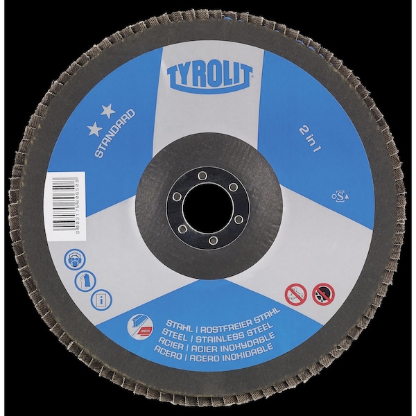 Tryolit Abrasives TYROLIT 2in1 Zirconia Flap Disc, 4-1/2" x 7/8", Type 27, 80 Grit - 34336485