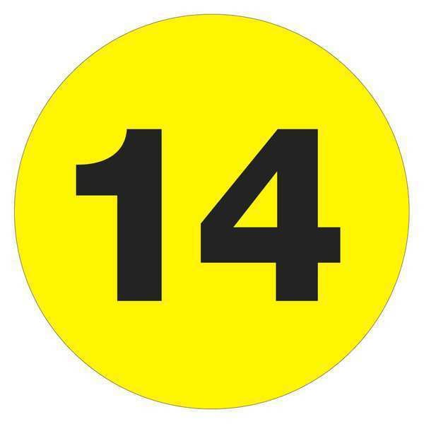 Tape Logic Tape Logic Number Labels, "14", 2" Circle, Fluorescent Yellow, 500/Roll - DL6784