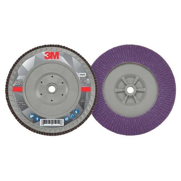 3M Flap Disc, 7 in Dia, 5/8 in Arbor, 60 Grit - 7100178191
