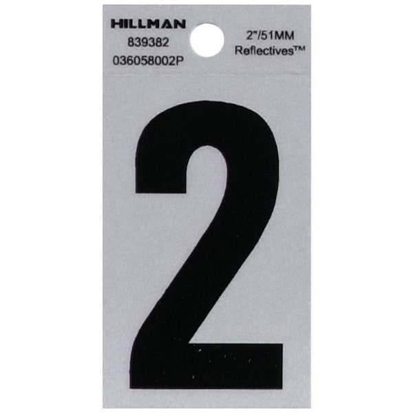 Hillman HILLMAN 2 in. Reflective Black Vinyl Self-Adhesive Number 2 1 pc - 839382