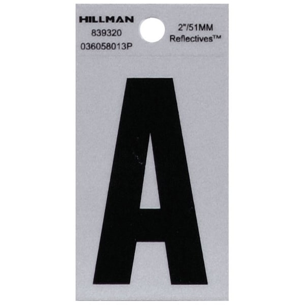 Hillman HILLMAN 2 in. Reflective Black Vinyl Self-Adhesive Letter A 1 pc - 839320