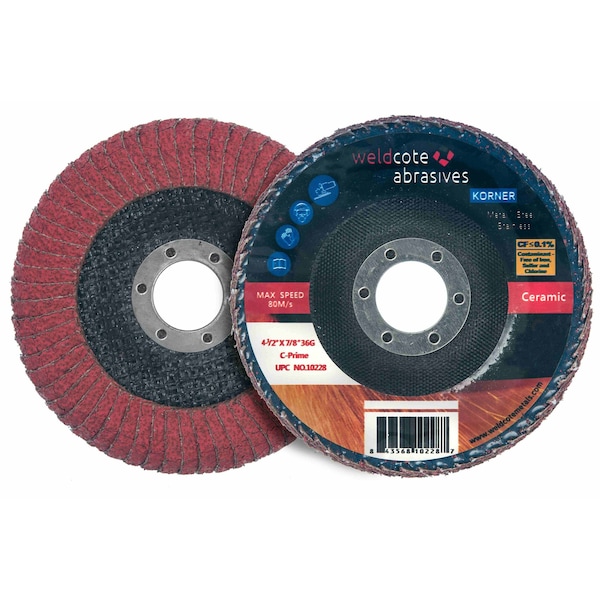 C-Prime Korner KORNER Premium C-PRIME 4-1/2in x 7/8 Ceramic Flap Discs, 10PK - 10229