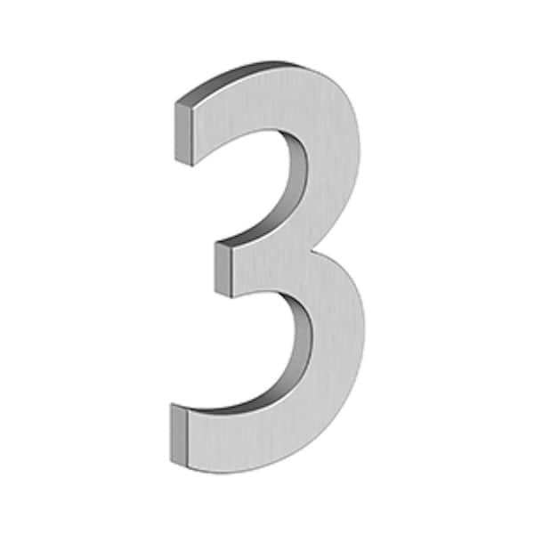 Deltana 4 Stainless Steel House Number 3 with Risers Satin Stainless Steel Finish - RNB3U32D