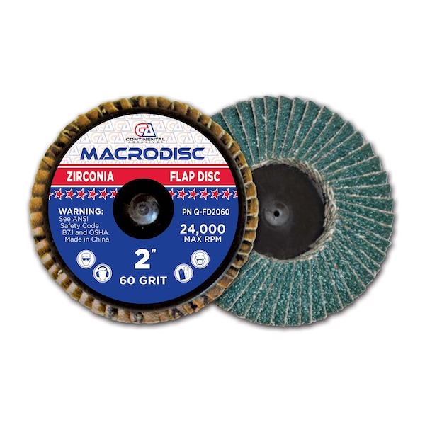 Continental Abrasives 2" Zirconia Quick change style Mini Flap Disc 60 grit - Q-FD2060