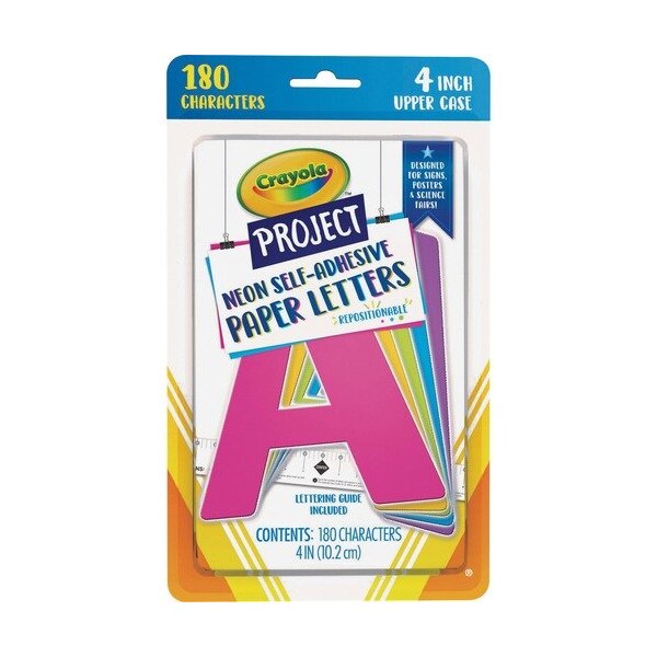 Pacon Letters, Self-adhesive, 4inH, 154 Pieces, AST Neon, 180PK - PACP1646CRA