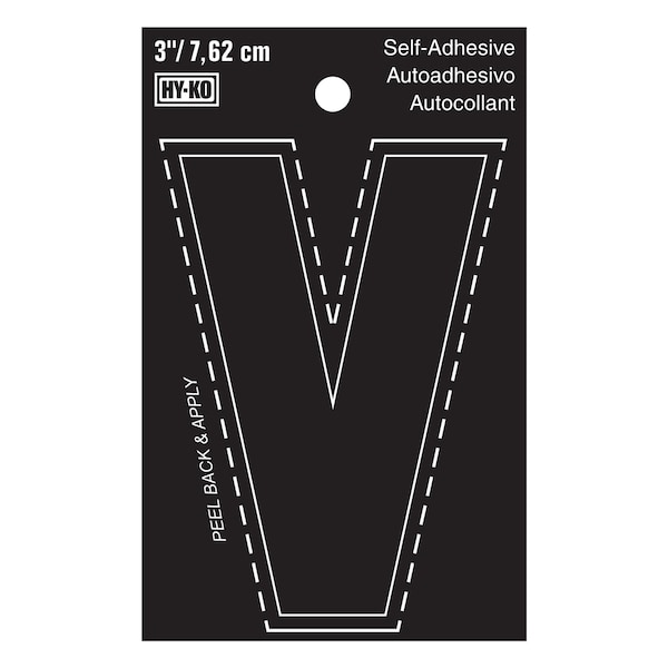 Hy-Ko 3In Black Vinyl Letter V, 10PK - A30432