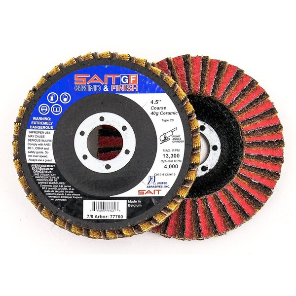 United Abrasives/Sait United Abrasives - Sait Grind/Finish Flap Disc T29 4-1/2 " x 7/8" 150 Grit Coated & Non-Woven - 77723