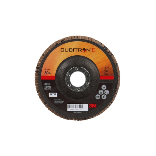 3M Cubitron 3M II Flap Disc, 80+, T27, 5 in x 7/8 in, 10 ea/Case, 250PK - 967A