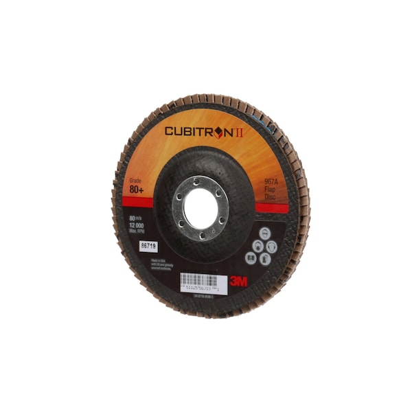 3M Cubitron 3M II Flap Disc, 80+, T27, 5 in x 7/8 in, 10 ea/Case, 250PK - 967A