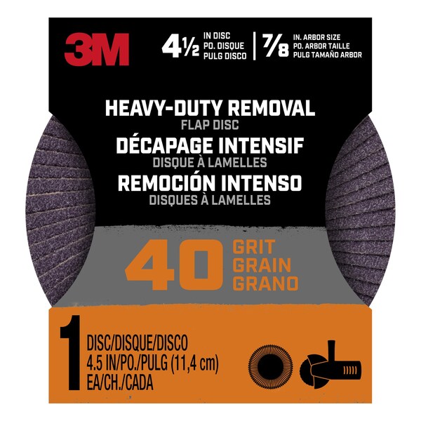 3M Heavy Duty Removal 4.5 inch Flap Disc, 40 grit, 1/pk, 12PK - FLPDISC4.5IN40