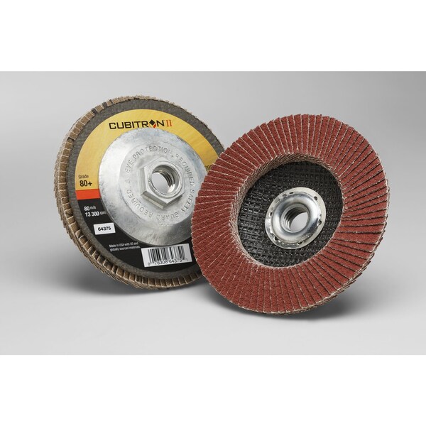 3M Cubitron 3M II Flap Disc, 80+, T27 Quick Change, 4-1/2 in x 5/8-11, 10PK - 969F