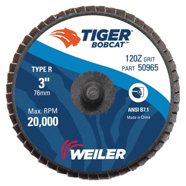 Weiler 3" BobCat Mini Abrasive Flap Disc, Flat (TY27), Type R Mount, 120Z - 50965