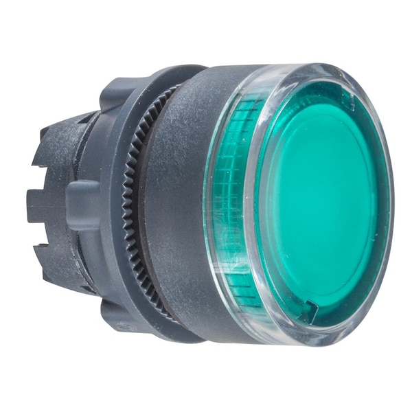 Cabeza Schneider Electric para botón pulsador iluminado, Harmony XB5, plástico, verde empotrado, 22mm, LED universal, retorno por resorte, lente estriada - ZB5AW333S