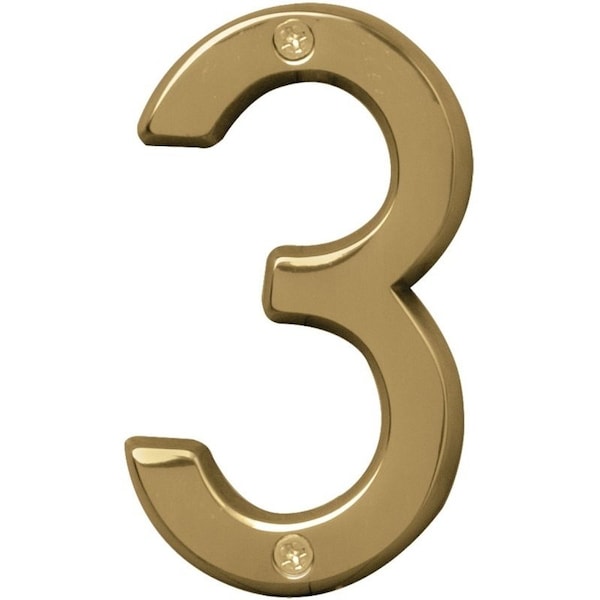 Hy-Ko Prestige Series House Number, Character: 3, 4 in H Character, Brass Character, Brass - BR-42PB/3
