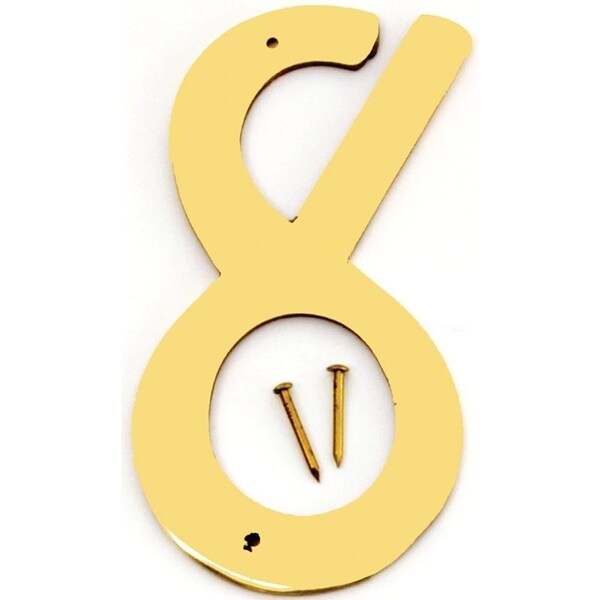 Hy-Ko House Number, Character: 8, 4 in H Character, 2-1/2 in W Character, Brass Character, Brass - BR-40/8