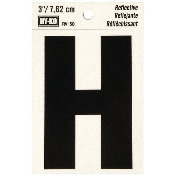 Hy-Ko Reflective Letter, Character: H, 3 in H Character, Black Character, Silver Background, Vinyl - RV-50/H