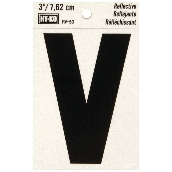 Hy-Ko Reflective Letter, Character: V, 3 in H Character, Black Character, Silver Background, Vinyl - RV-50/V