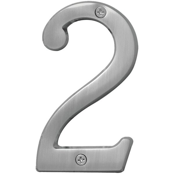 Hy-Ko Prestige Series House Number, Character: 2, 4 in H Character, Nickel Character, Solid Brass - BR-43SN/2