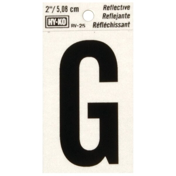 Hy-Ko Reflective Letter, Character: G, 2 in H Character, Black Character, Silver Background, Vinyl - RV-25/G
