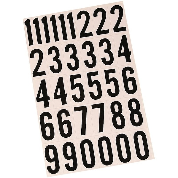 Hy-Ko Packaged Number Set, 1-3/4 in H Character, Black Character, White Background, Vinyl - MM-7N