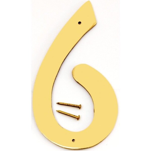 Hy-Ko House Number, Character: 6, 4 in H Character, 2-1/2 in W Character, Brass Character, Brass - BR-40/6
