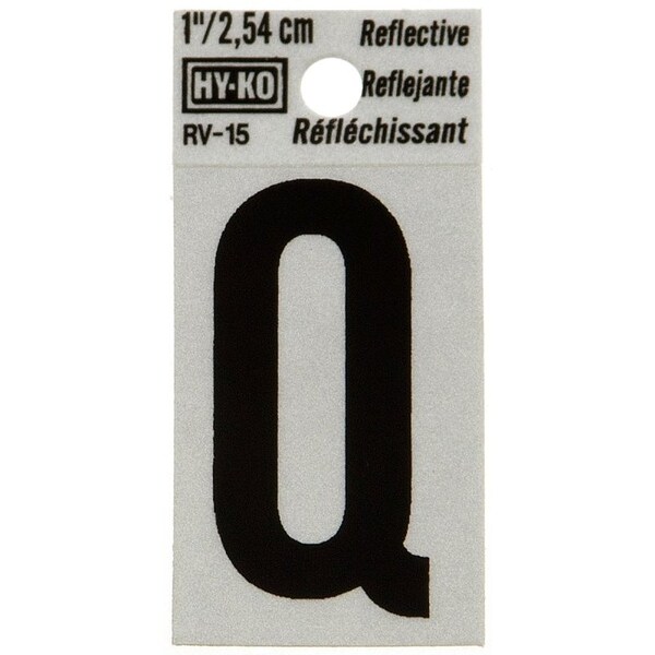 Hy-Ko Reflective Letter, Character: Q, 1 in H Character, Black Character, Silver Background, Vinyl - RV-15/Q